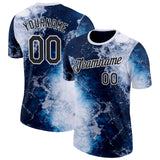 Custom Blue Black-White Bowling Wave Performance T-Shirt