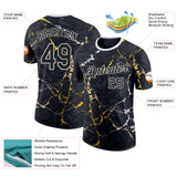Custom Black Yellow-White Bowling Lightning Performance T-Shirt
