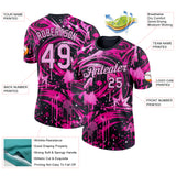 Custom Black Light Pink-Deep Pink Bowling Graffiti Splash Performance T-Shirt