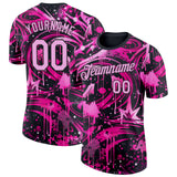 Custom Black Light Pink-Deep Pink Bowling Graffiti Splash Performance T-Shirt
