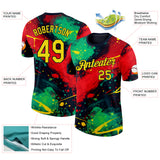 Custom Black Yellow Green-Red Bowling Splash Ink Performance T-Shirt