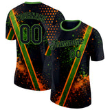 Custom Black Orange-Green Bowling Splash Ink Performance T-Shirt