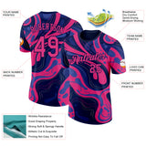 Custom Navy Hot Pink-Blue Bowling Liquid Performance T-Shirt
