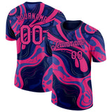Custom Navy Hot Pink-Blue Bowling Liquid Performance T-Shirt