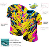 Custom Yellow Hot Pink-Blue Bowling Graffiti Performance T-Shirt