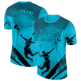 Custom Lakes Blue-Black Badminton Performance T-Shirt