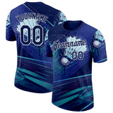 Custom Navy Shadow Blue-White Speed Badminton Performance T-Shirt