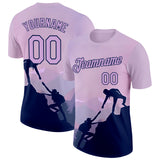 Custom Light Purple-Navy Mountain Climbing Performance T-Shirt