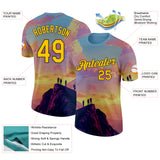 Custom Blue Yellow Pink-Black Mountain Climbing Performance T-Shirt