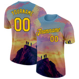 Custom Blue Yellow Pink-Black Mountain Climbing Performance T-Shirt