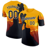 Custom Yellow Black-White Mountain Climbing Performance T-Shirt