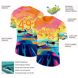 Custom Yellow Bay Orange Blue-White Paddleboard Performance T-Shirt