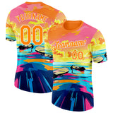 Custom Yellow Bay Orange Blue-White Paddleboard Performance T-Shirt