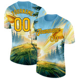 Custom Blue Gold-Black Disc Golf Performance T-Shirt
