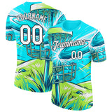 Custom Blue White Green-Black Disc Golf Performance T-Shirt