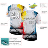 Custom White Blue Red-Black Skateboard Splash Ink Performance T-Shirt
