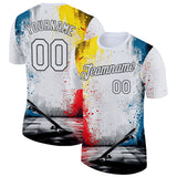 Custom White Blue Red-Black Skateboard Splash Ink Performance T-Shirt