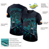 Custom Black-Blue Racquetball Splash Ink Performance T-Shirt