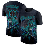 Custom Black-Blue Racquetball Splash Ink Performance T-Shirt