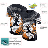 Custom Black Orange-White Handball Grunge Performance T-Shirt