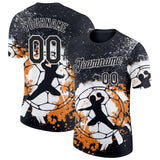 Custom Black Orange-White Handball Grunge Performance T-Shirt