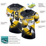 Custom Black Yellow-White Handball Grunge Performance T-Shirt