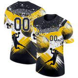 Custom Black Yellow-White Handball Grunge Performance T-Shirt