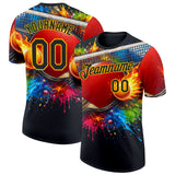 Custom Black Red Blue Green-Yellow Table Tennis Splash Ink Performance T-Shirt