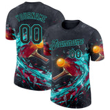 Custom Black Red-Ice Blue Table Tennis Performance T-Shirt