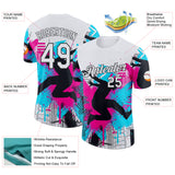 Custom White Blue Pink-Black Parkour Streetwear Graffiti Performance T-Shirt