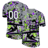 Custom Gray White Purple Green-Black Parkour Streetwear Graffiti Performance T-Shirt