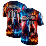 Custom Red Black Blue-White Boxing Lightning Performance T-Shirt