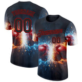 Custom Black Blue-Red Boxing Burst Performance T-Shirt