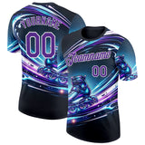 Custom Black Purple Blue-White Inline Skating Performance T-Shirt