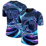 Custom Black Dark Purple-Ice Blue Inline Skating Performance T-Shirt