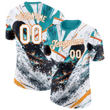Custom White Black Blue-Orange Skiing Grunge Performance T-Shirt