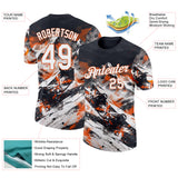 Custom Black White-Orange Skiing Performance T-Shirt