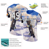 Custom Blue White-Black Skiing Performance T-Shirt