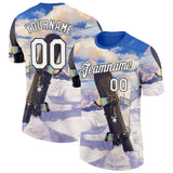 Custom Blue White-Black Skiing Performance T-Shirt