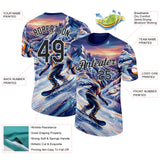 Custom Blue Black-White Snow Mountain Skiing Performance T-Shirt