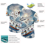 Custom Blue White-Black Skiing Performance T-Shirt