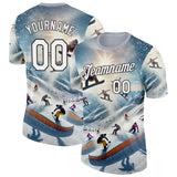 Custom Blue White-Black Skiing Performance T-Shirt