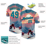 Custom Blue Teal-Black Skiing Performance T-Shirt
