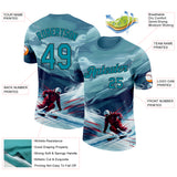 Custom Blue Teal-Black Skiing Performance T-Shirt