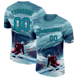 Custom Blue Teal-Black Skiing Performance T-Shirt