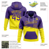 Custom Stitched Purple Light Yellow-White Color Block Geometric Split Pullover Sweatshirt Hoodie