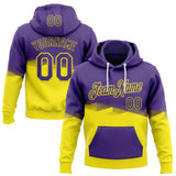 Custom Stitched Purple Light Yellow-White Color Block Geometric Split Pullover Sweatshirt Hoodie