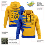Custom Stitched Gold Thunder Blue-Black Color Block Split Speed Stripes Pullover Sweatshirt Hoodie