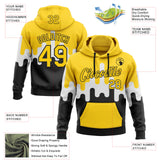 Custom Stitched Yellow Black-White Color Block Dripping Paint Pullover Sweatshirt Hoodie