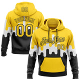 Custom Stitched Yellow Black-White Color Block Dripping Paint Pullover Sweatshirt Hoodie